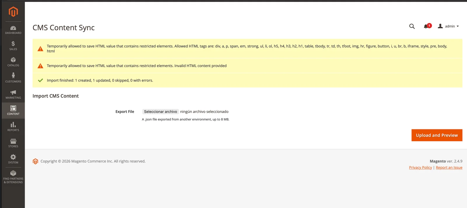 Magento 2 CMS block import result: 1 created, 1 updated, 0 skipped, 0 with errors Magento 2 CMS block import result: 1 created, 1 updated, 0 skipped, 0 with errors